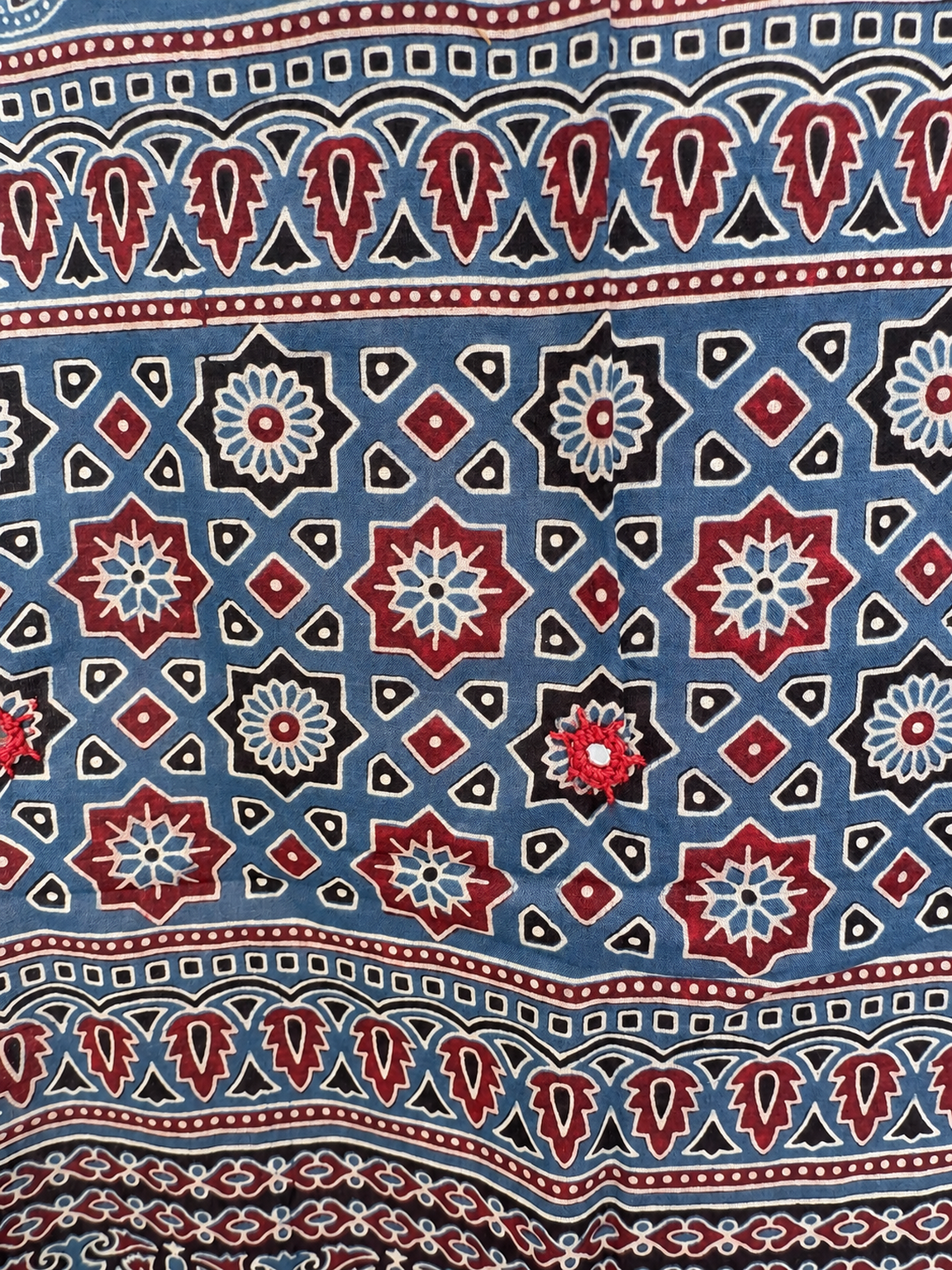Rangrez🔅Ajrakh Mulmul Dupattas with Embroidery ~ Indigo Flowers