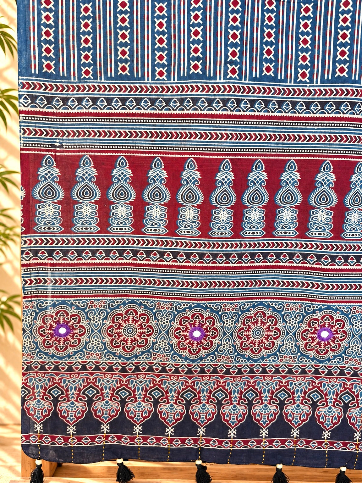 Rangrez🔅Ajrakh Mulmul Dupattas with Embroidery ~ Indigo Leher