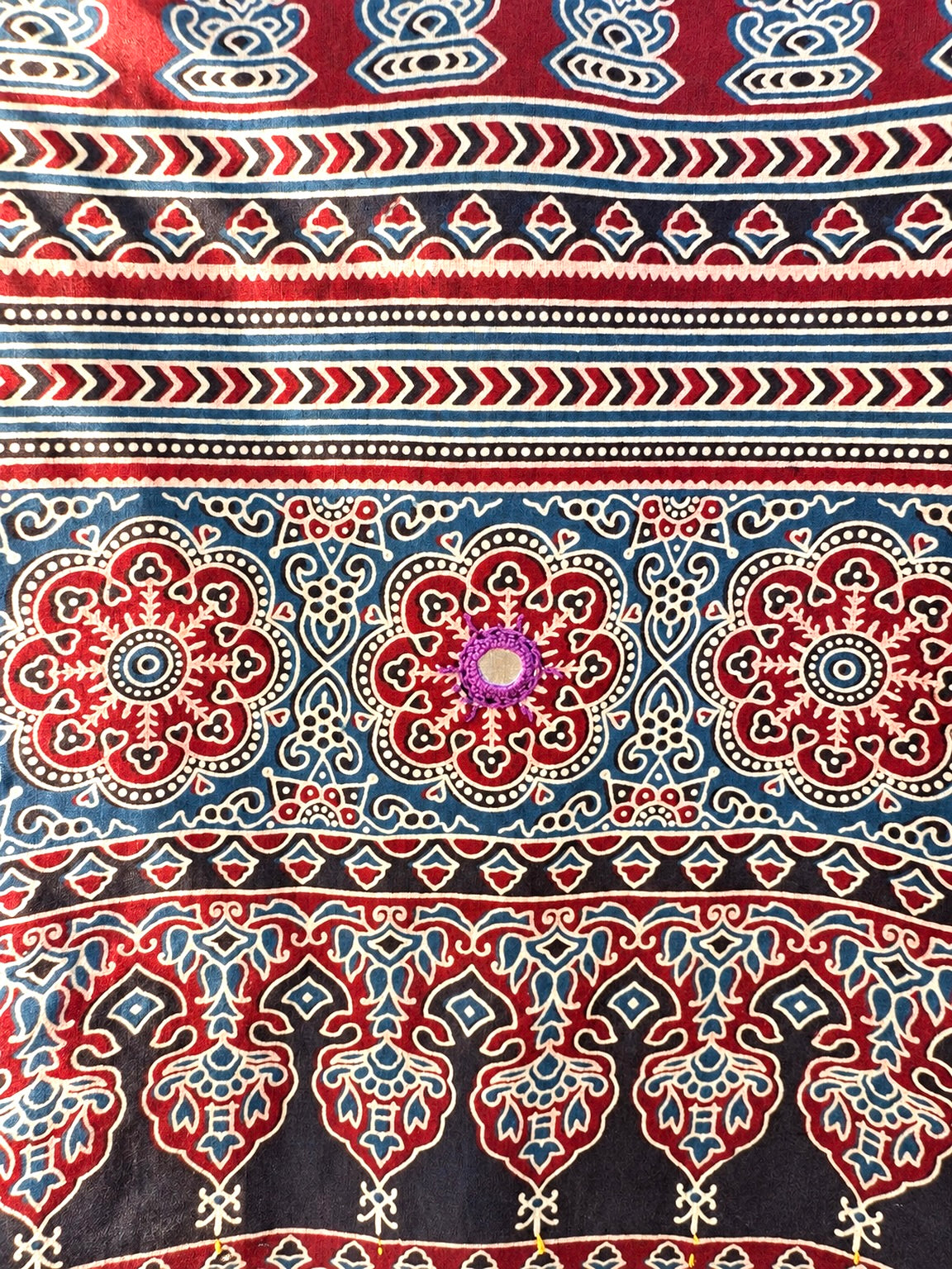 Rangrez🔅Ajrakh Mulmul Dupattas with Embroidery ~ Indigo Leher