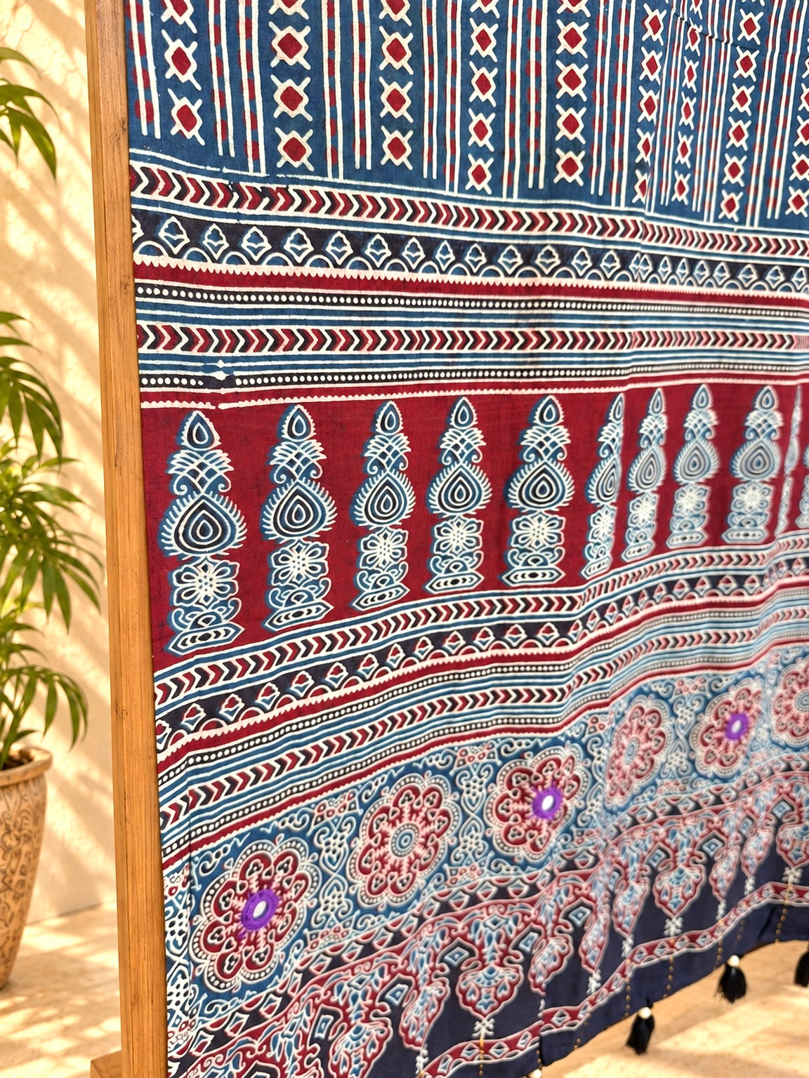 Rangrez🔅Ajrakh Mulmul Dupattas with Embroidery ~ Indigo Leher
