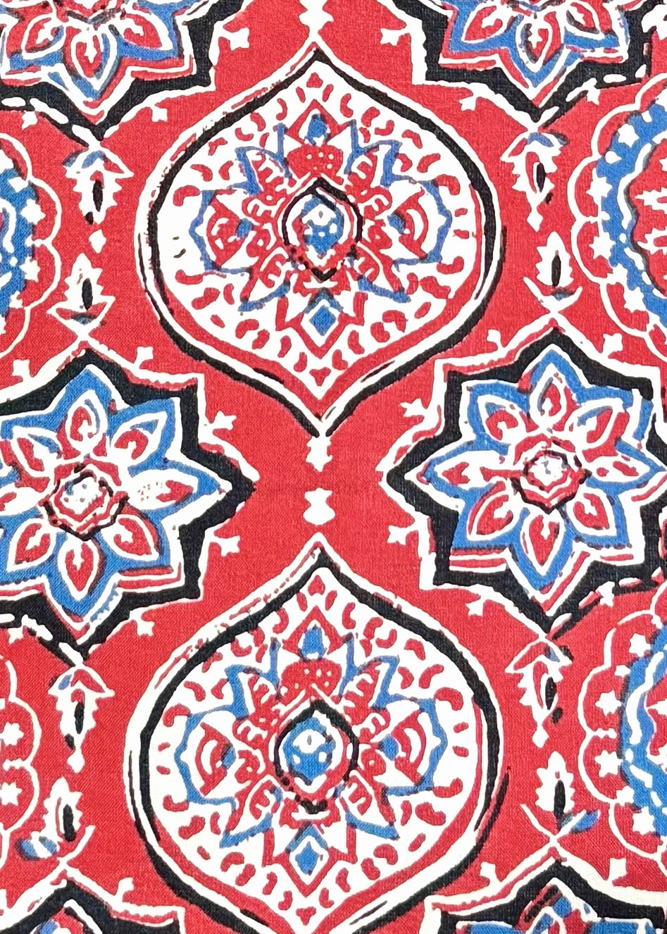 Karwaan🍂 Crimson Red motifs ~ Ajrakh Handbag & Pouch Set