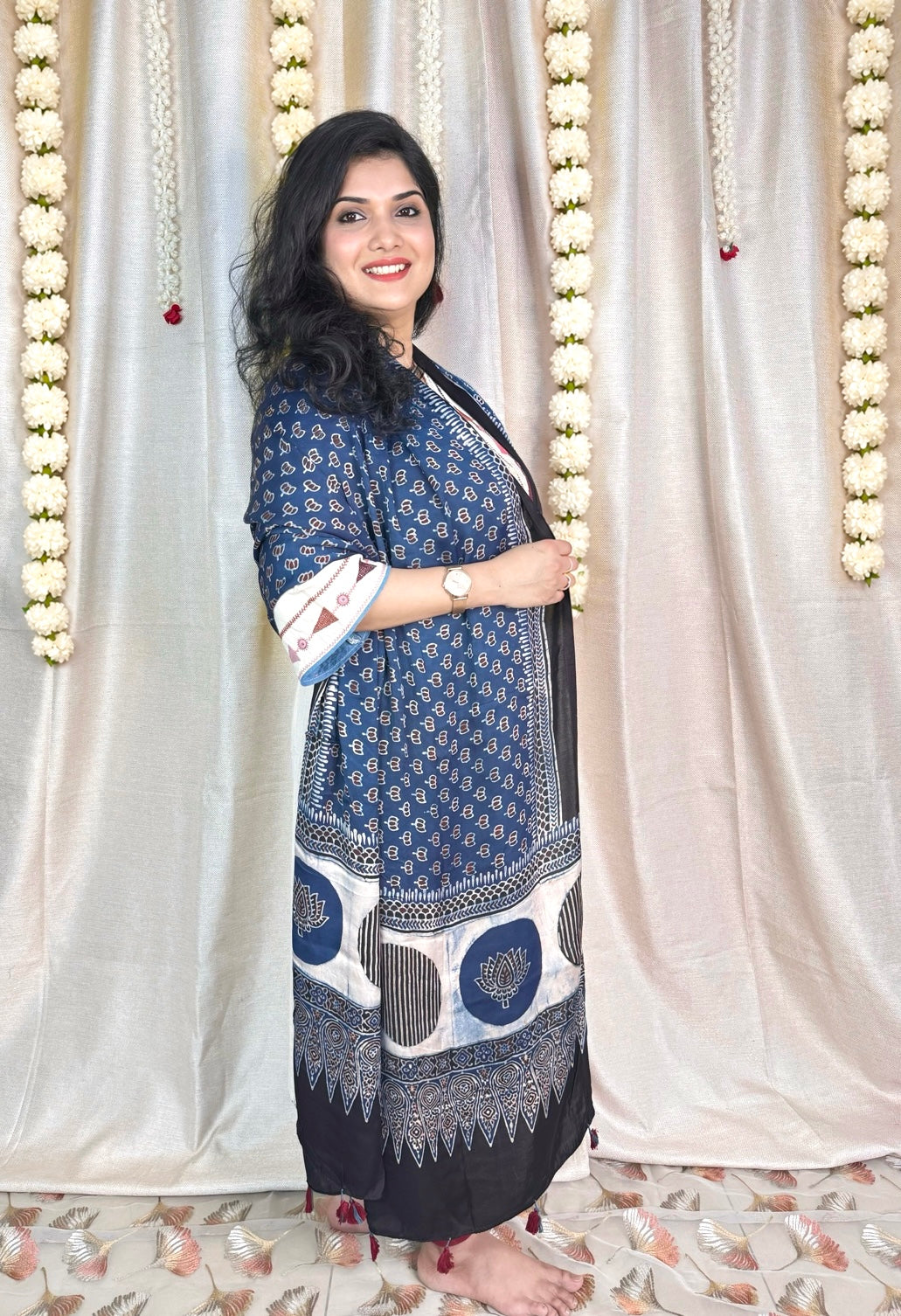 Dastaan-e-Ajrakh ✨ Modal Silk Dupatta ~ Neelambari