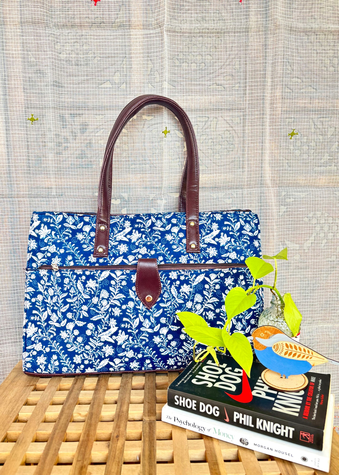 Indigo Floral Motifs ~ Sanganeri Handblock Printed Bag