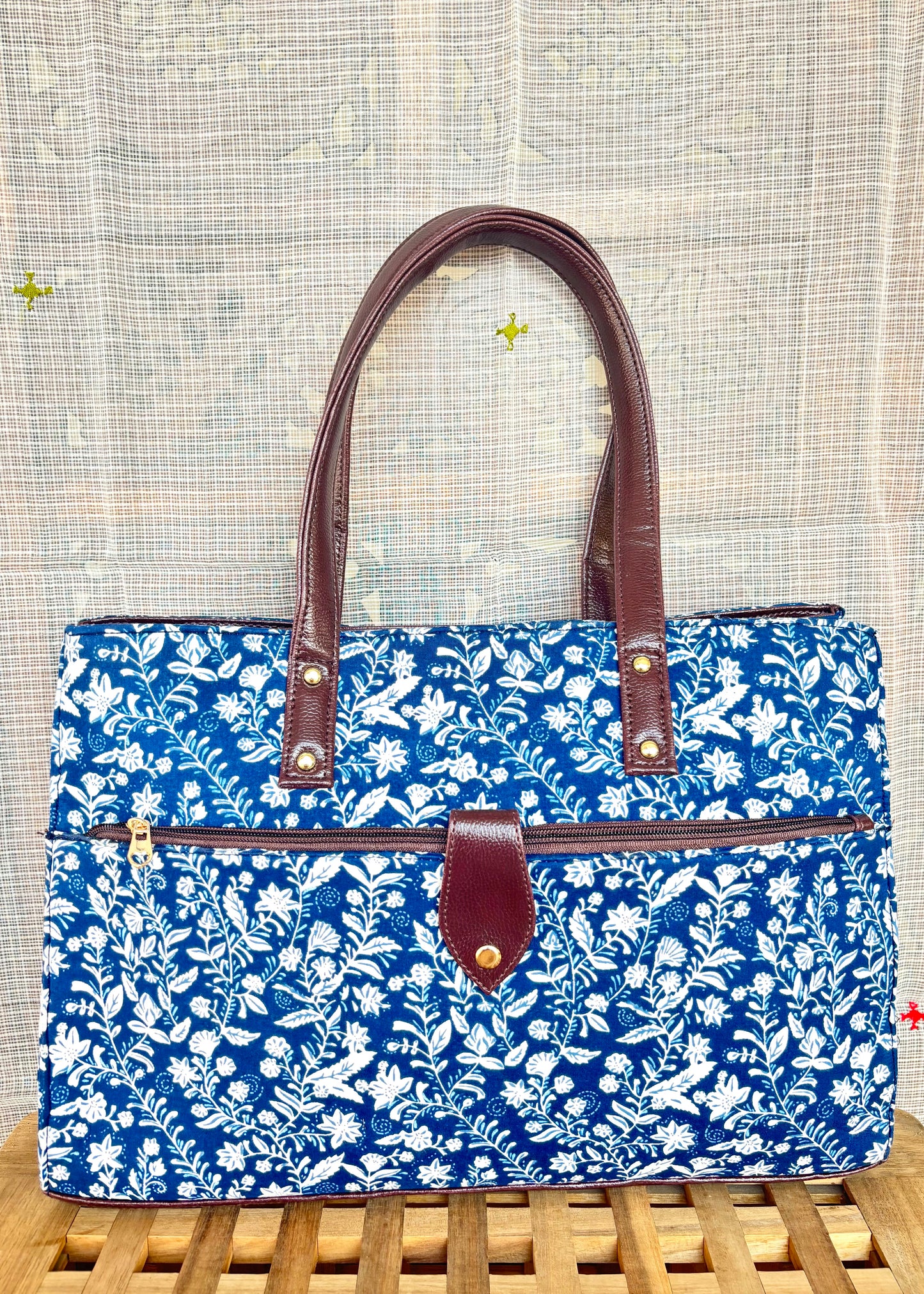 Indigo Floral Motifs ~ Sanganeri Handblock Printed Bag
