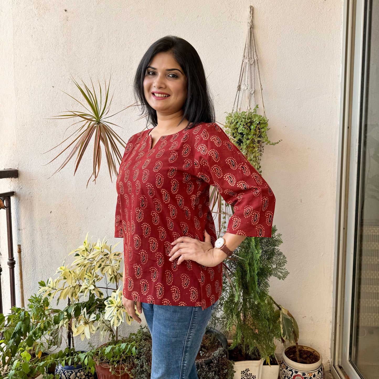 Phoenix - Brick Red Ajrakh Kurti