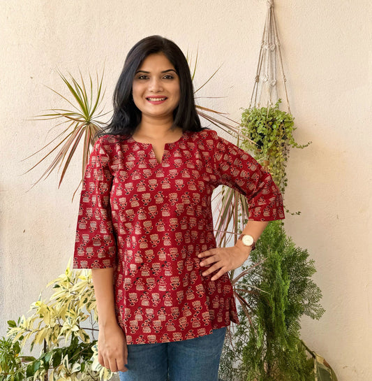 Lotus - Maroon Ajrakh Kurti