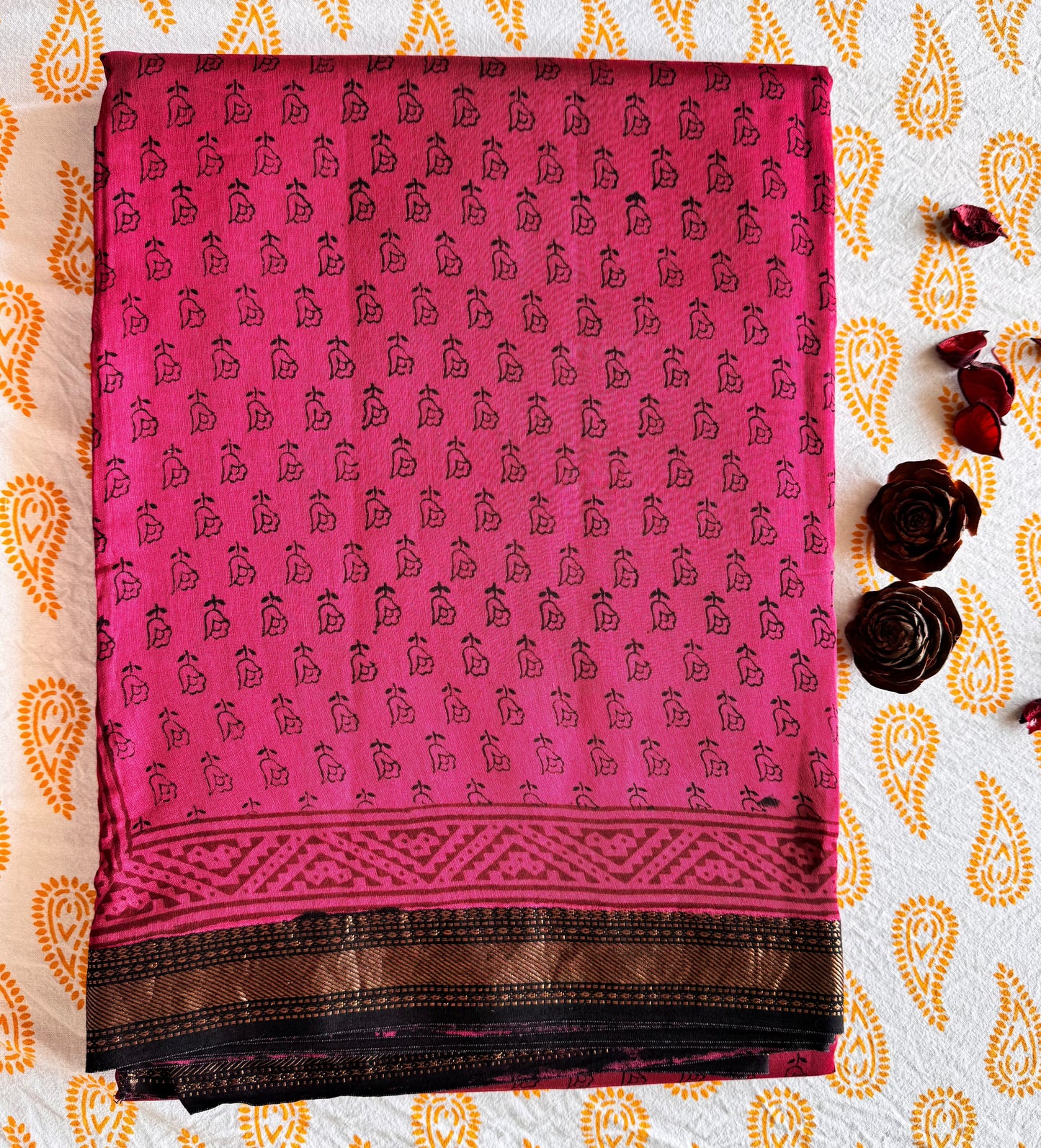 British Rose - Hot Pink Maheshwari Saree