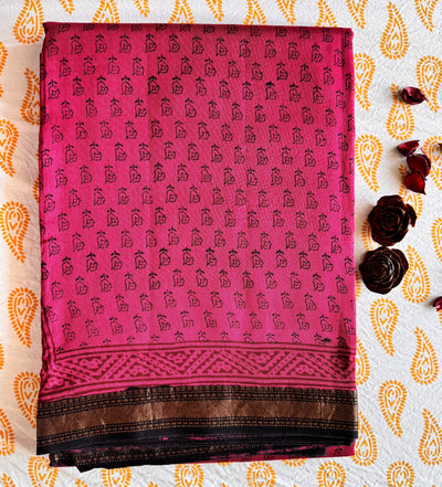 British Rose - Hot Pink Maheshwari Saree