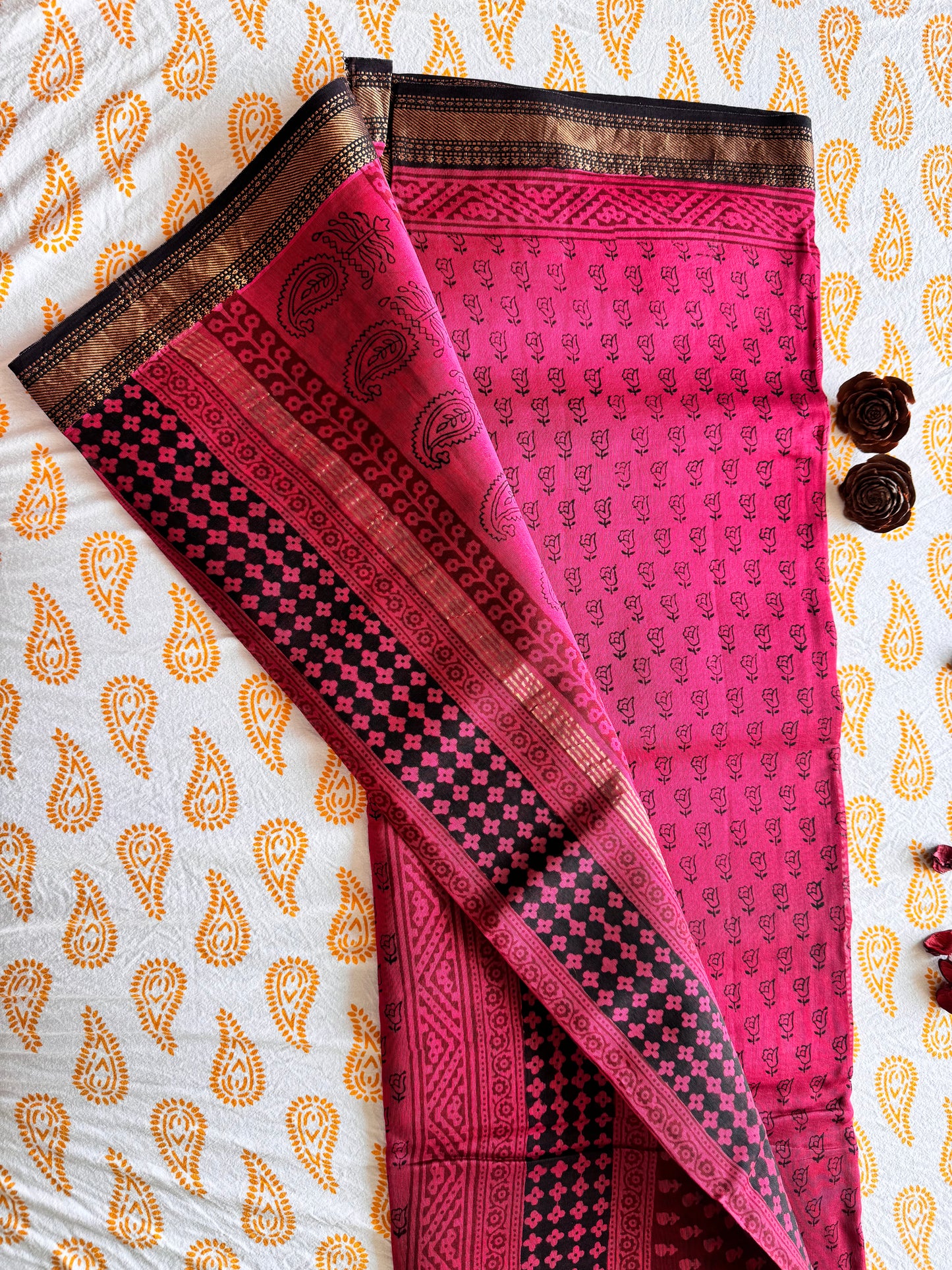 British Rose - Hot Pink Maheshwari Saree
