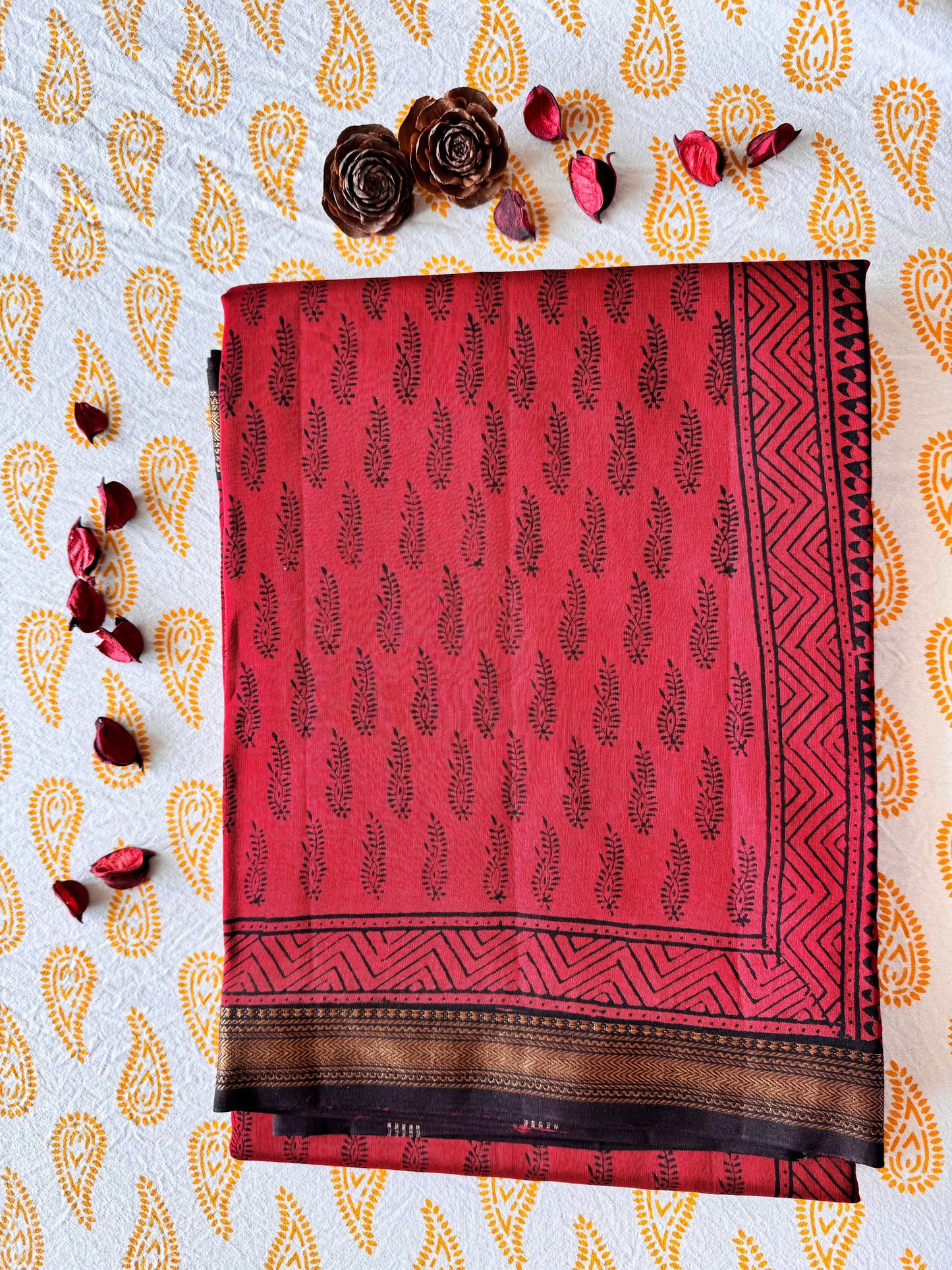 Scarlet Sweetheart - Red Maheshwari Saree