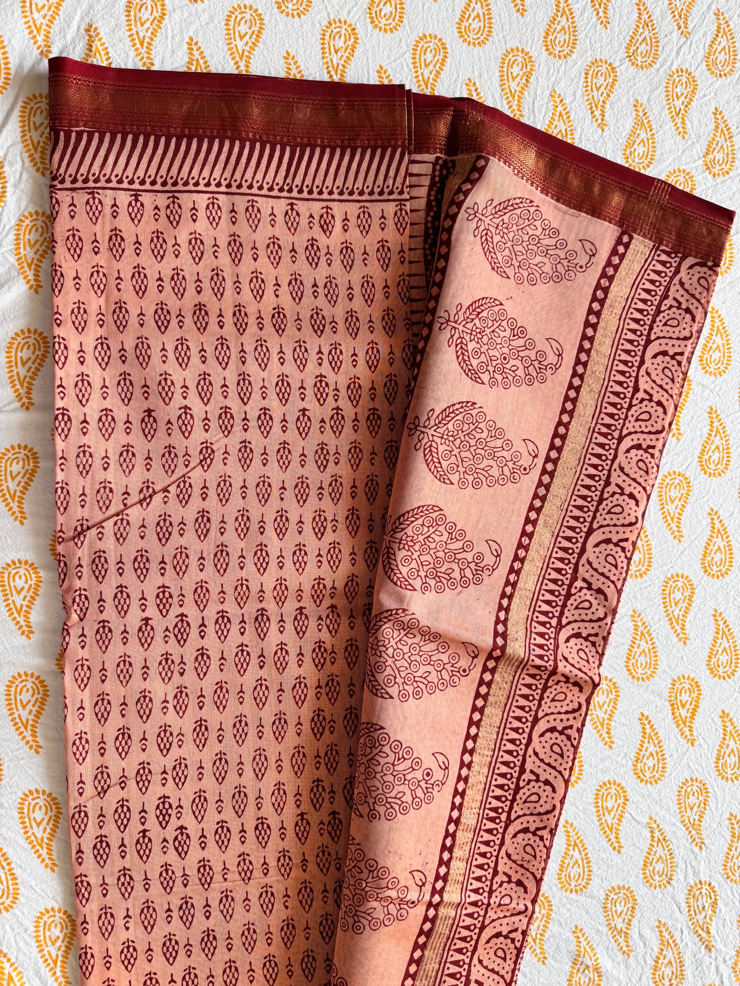 French Rose - Beige Maheshwari Saree
