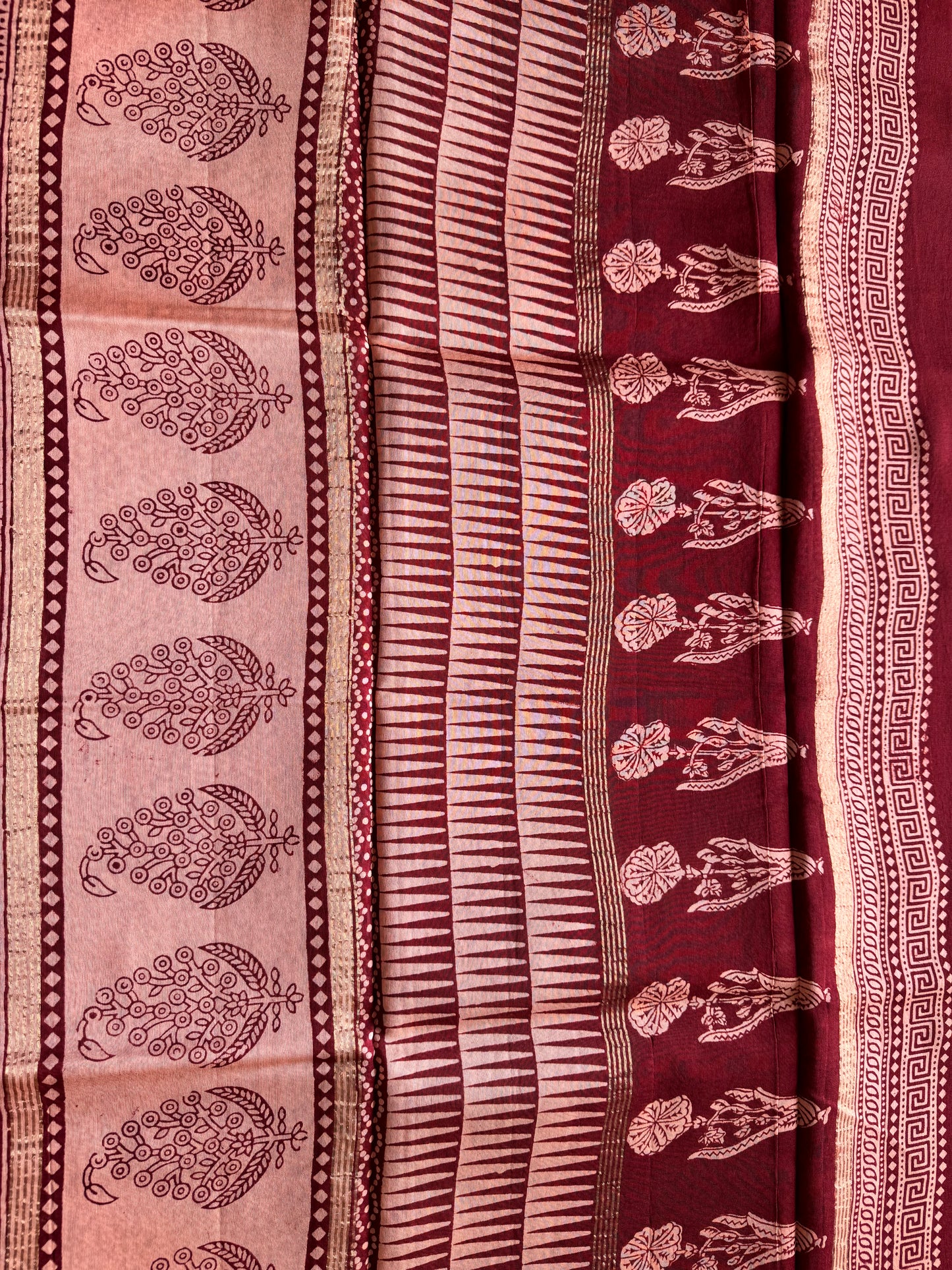 French Rose - Beige Maheshwari Saree