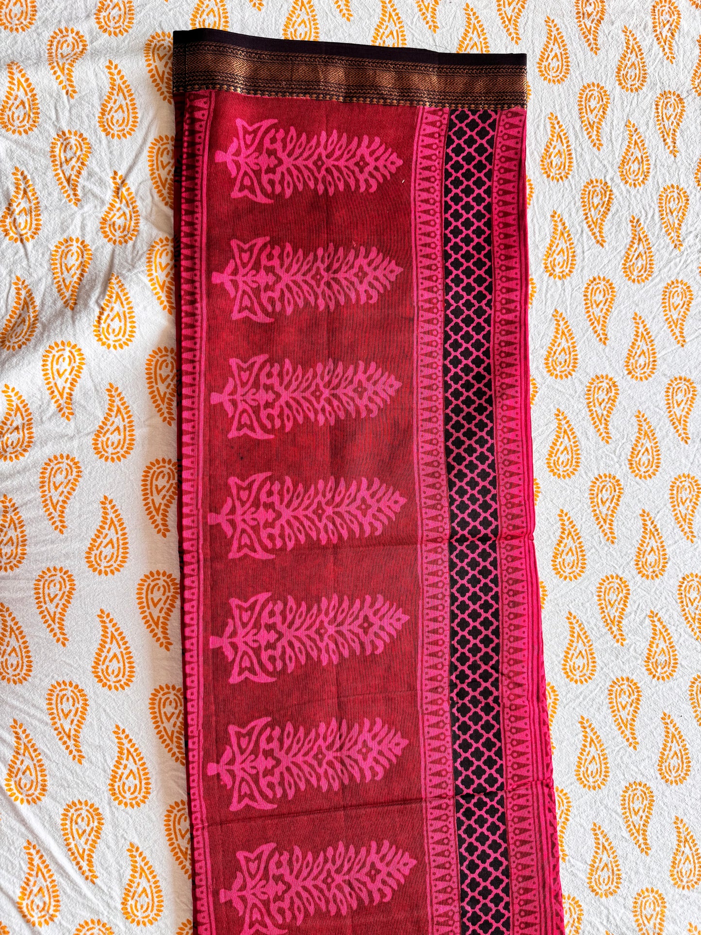 Flamingo Grace - Pink Maheshwari Saree