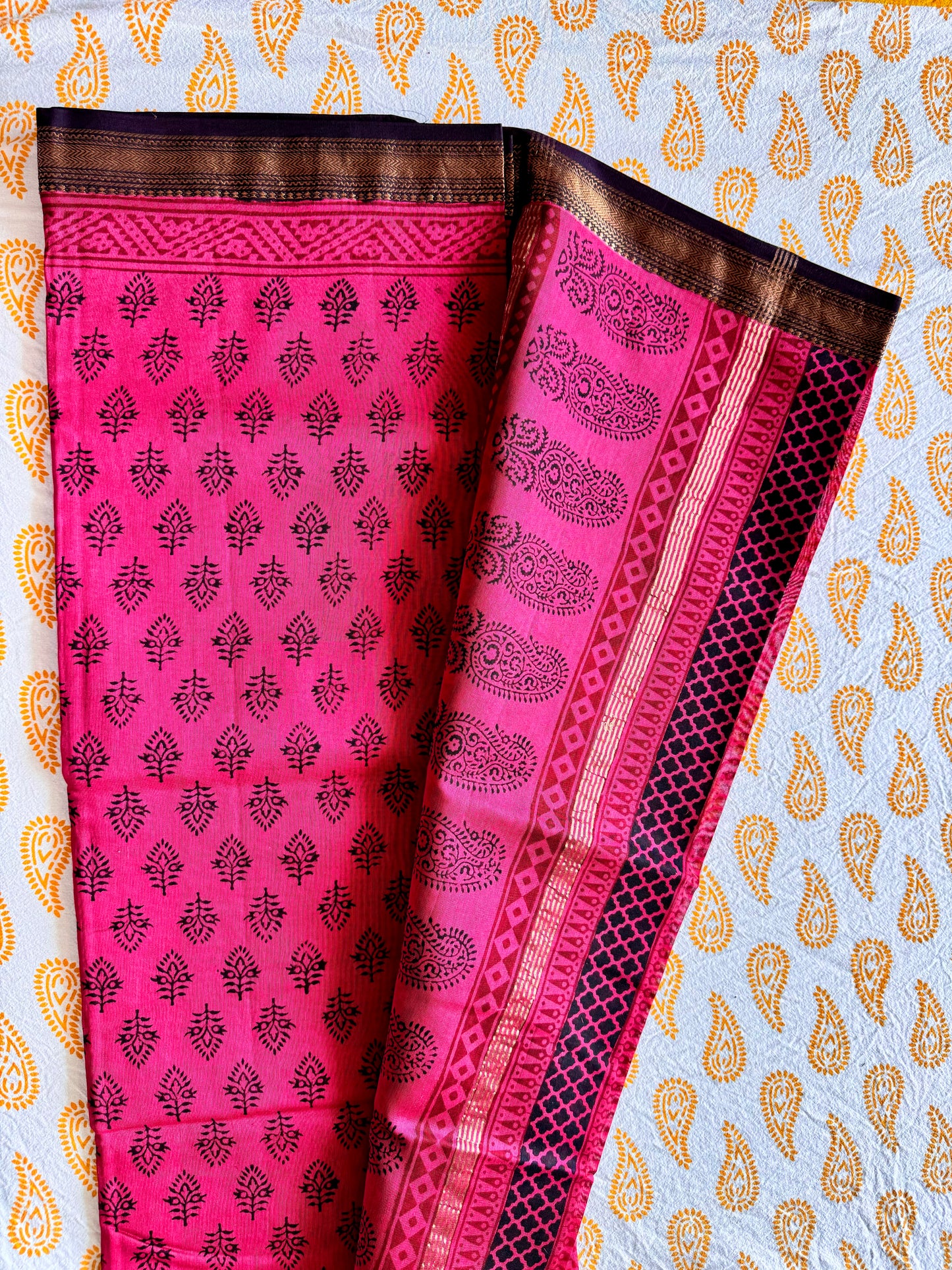 Flamingo Grace - Pink Maheshwari Saree