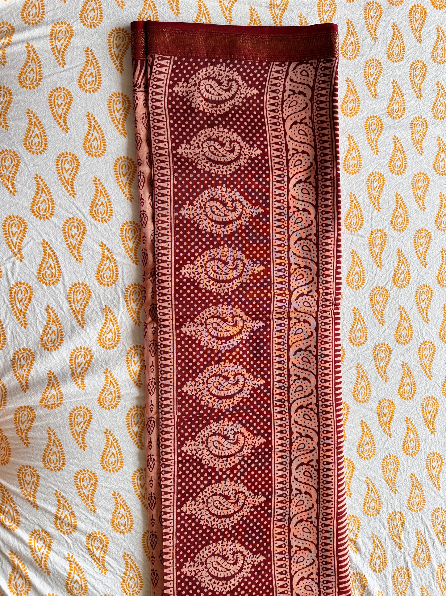 French Rose - Beige Maheshwari Saree