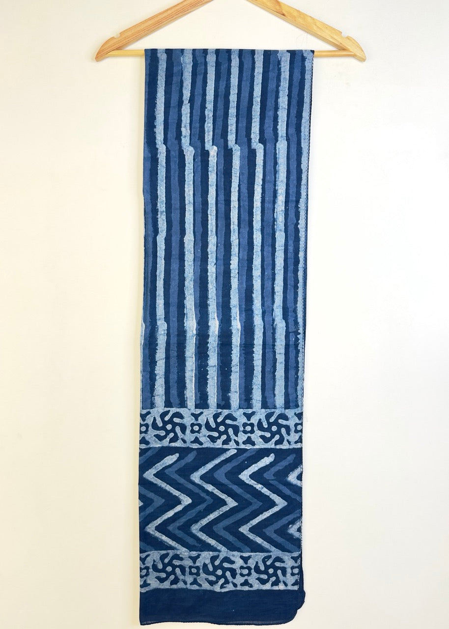 Raag 🪷 Mulmul Cotton Stoles ~  Indigo Doodle