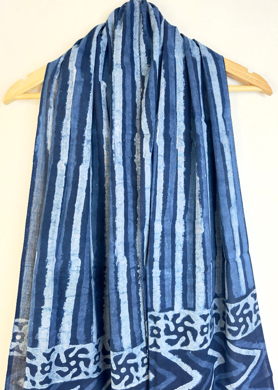 Raag 🪷 Mulmul Cotton Stoles ~  Indigo Doodle