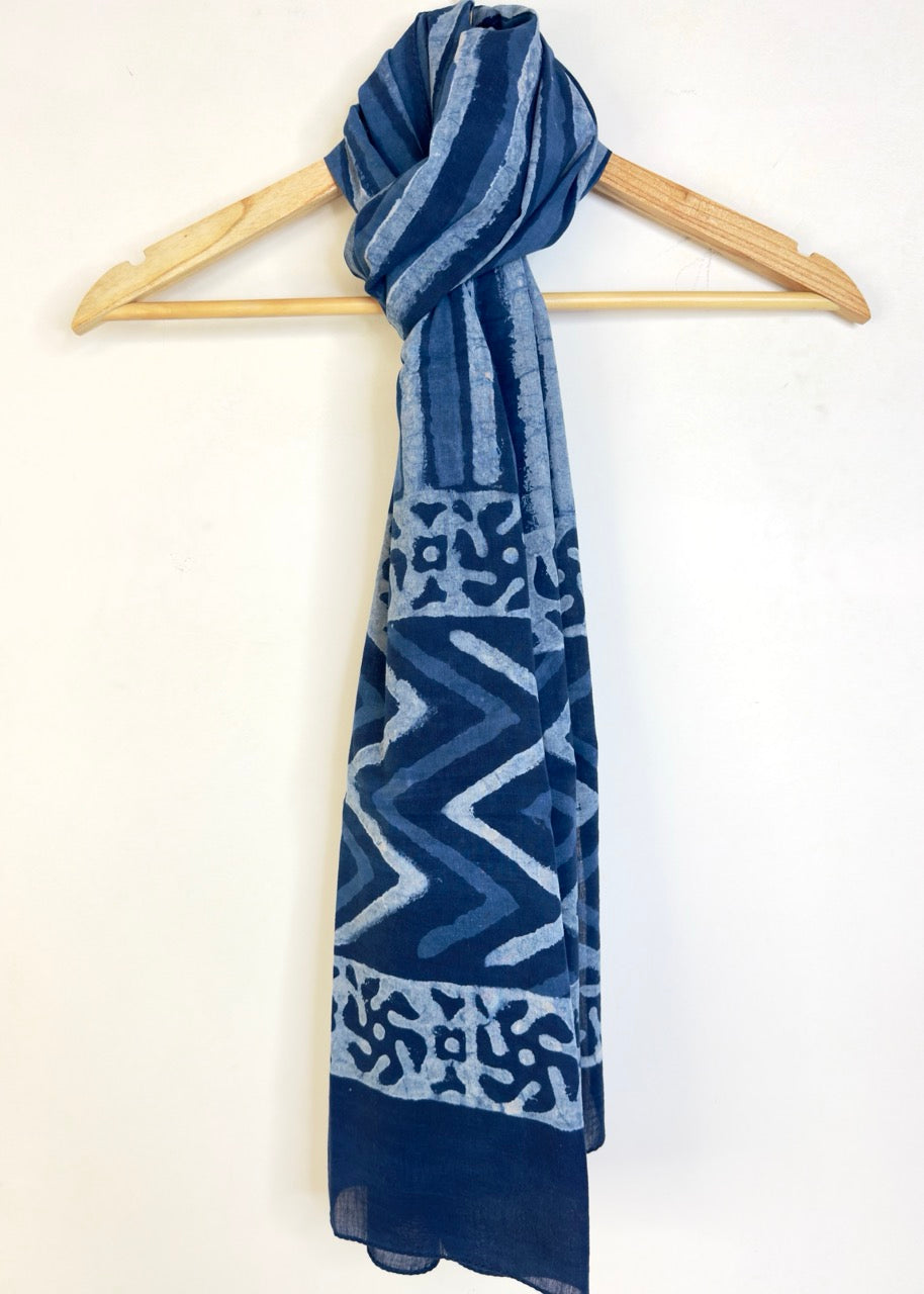 Raag 🪷 Mulmul Cotton Stoles ~  Indigo Doodle