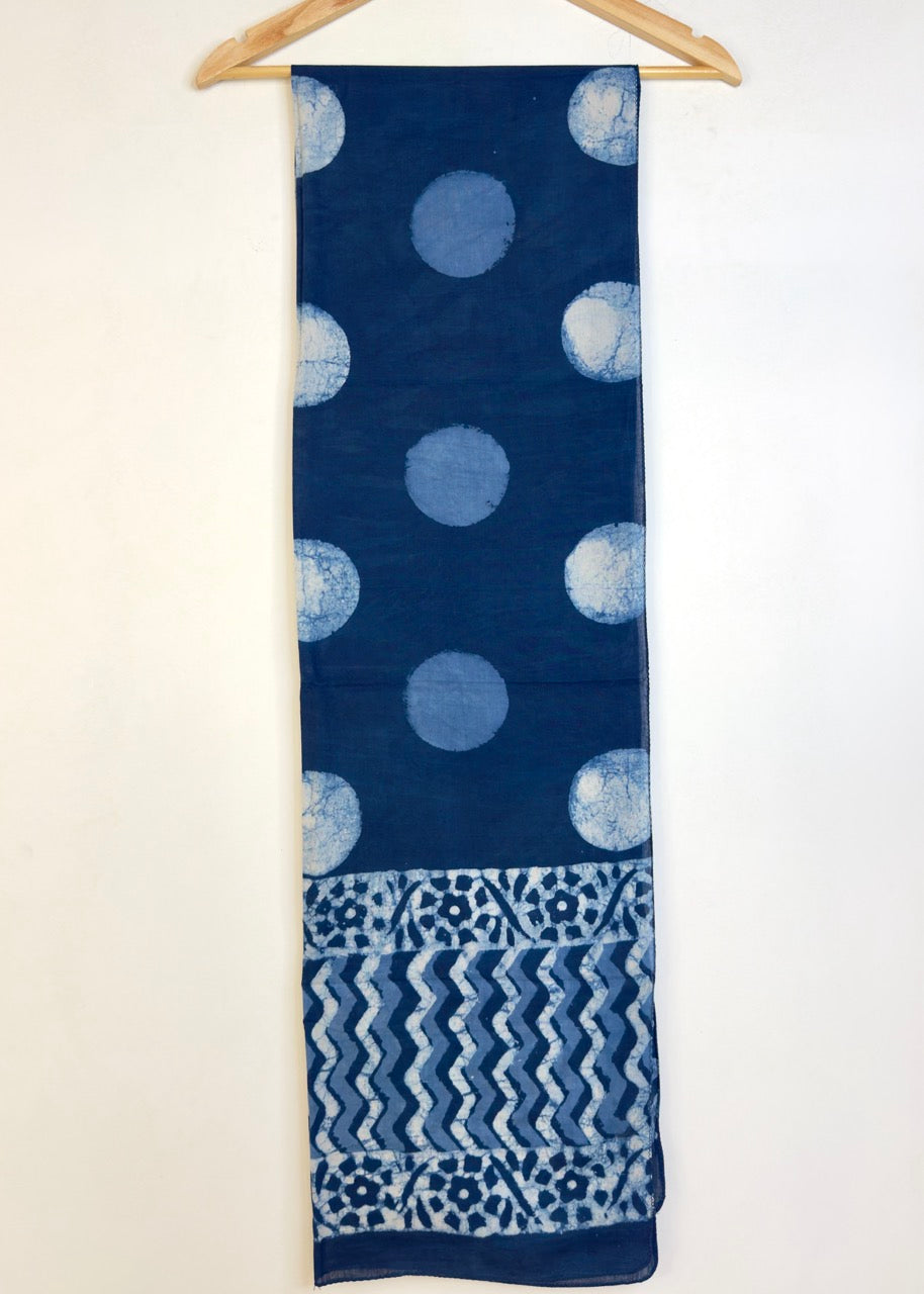 Raag 🪷 Mulmul Cotton Stoles ~  Polka ~ Indigo