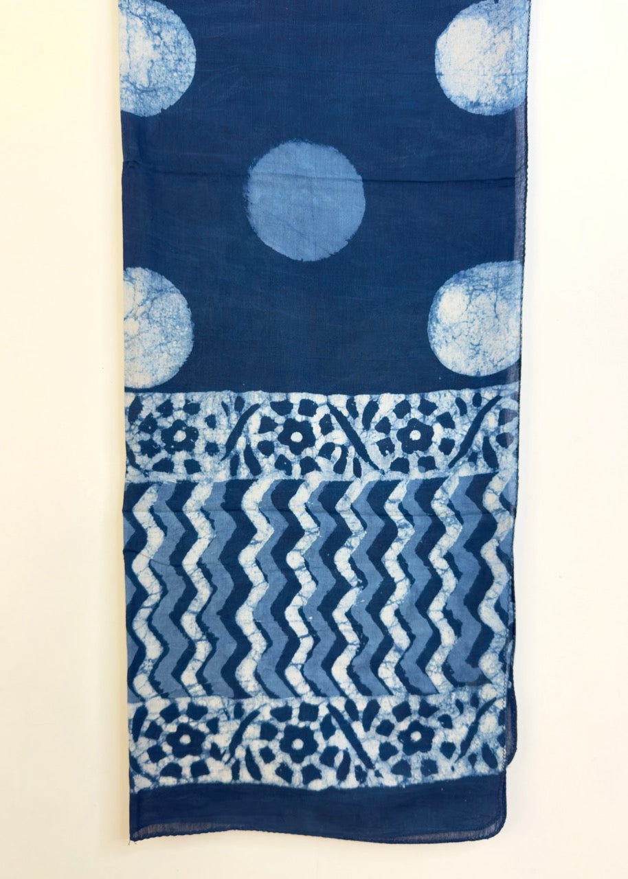 Raag 🪷 Mulmul Cotton Stoles ~  Polka ~ Indigo