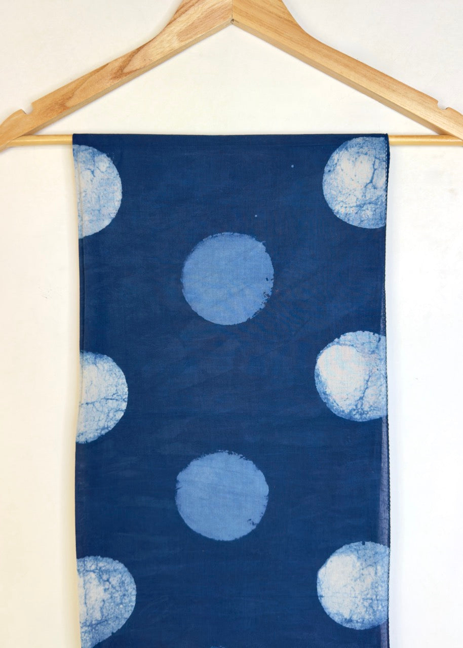 Raag 🪷 Mulmul Cotton Stoles ~  Polka ~ Indigo