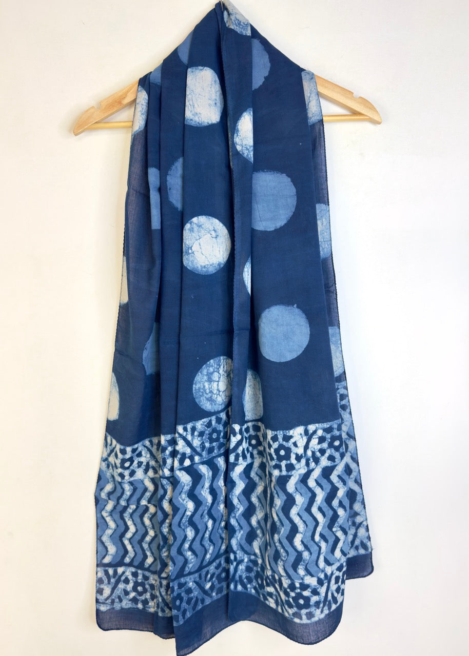 Raag 🪷 Mulmul Cotton Stoles ~  Polka ~ Indigo