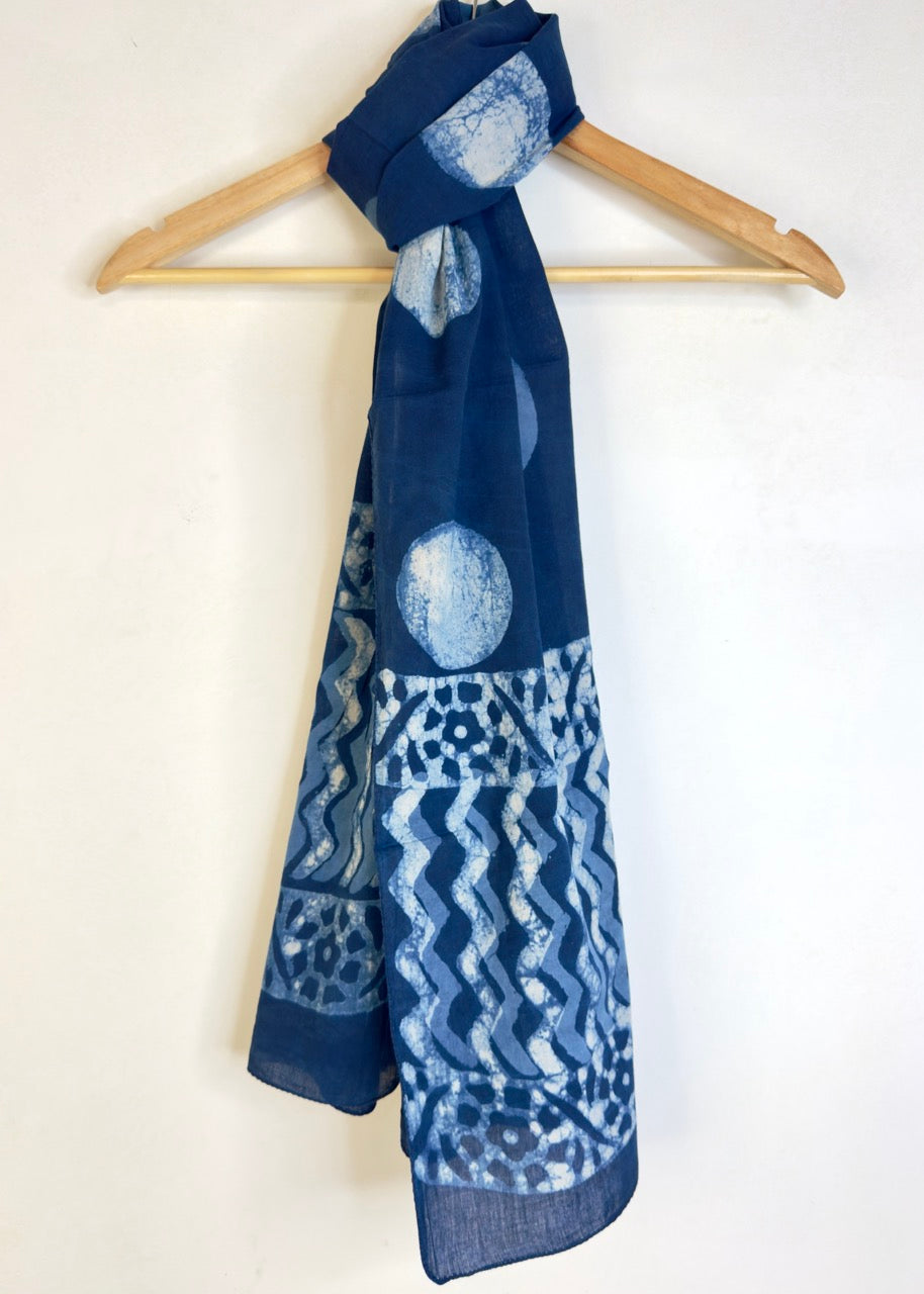 Raag 🪷 Mulmul Cotton Stoles ~  Polka ~ Indigo