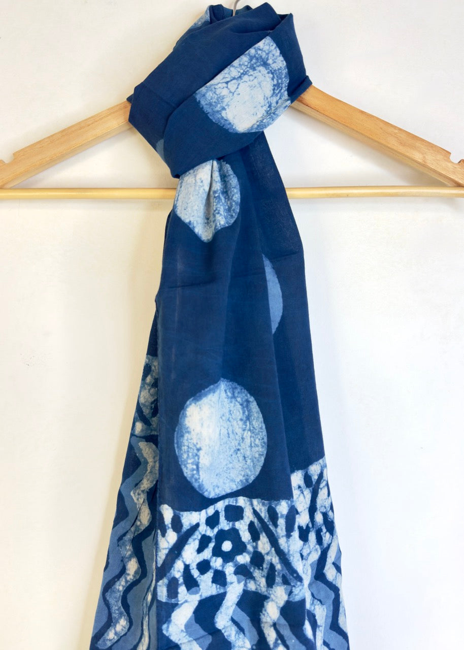 Raag 🪷 Mulmul Cotton Stoles ~  Polka ~ Indigo