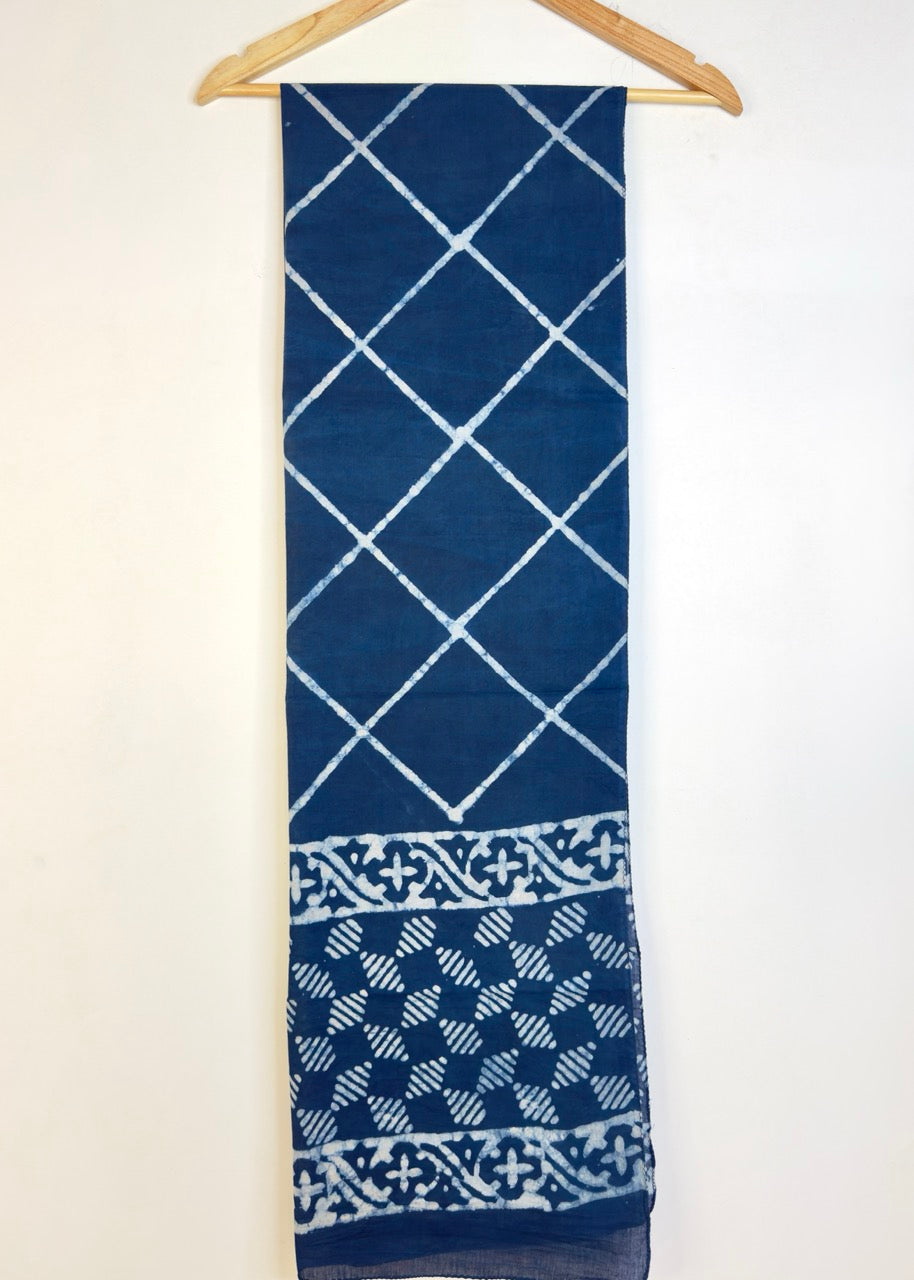 Raag 🪷 Mulmul Cotton Stoles ~  Indigo Striped