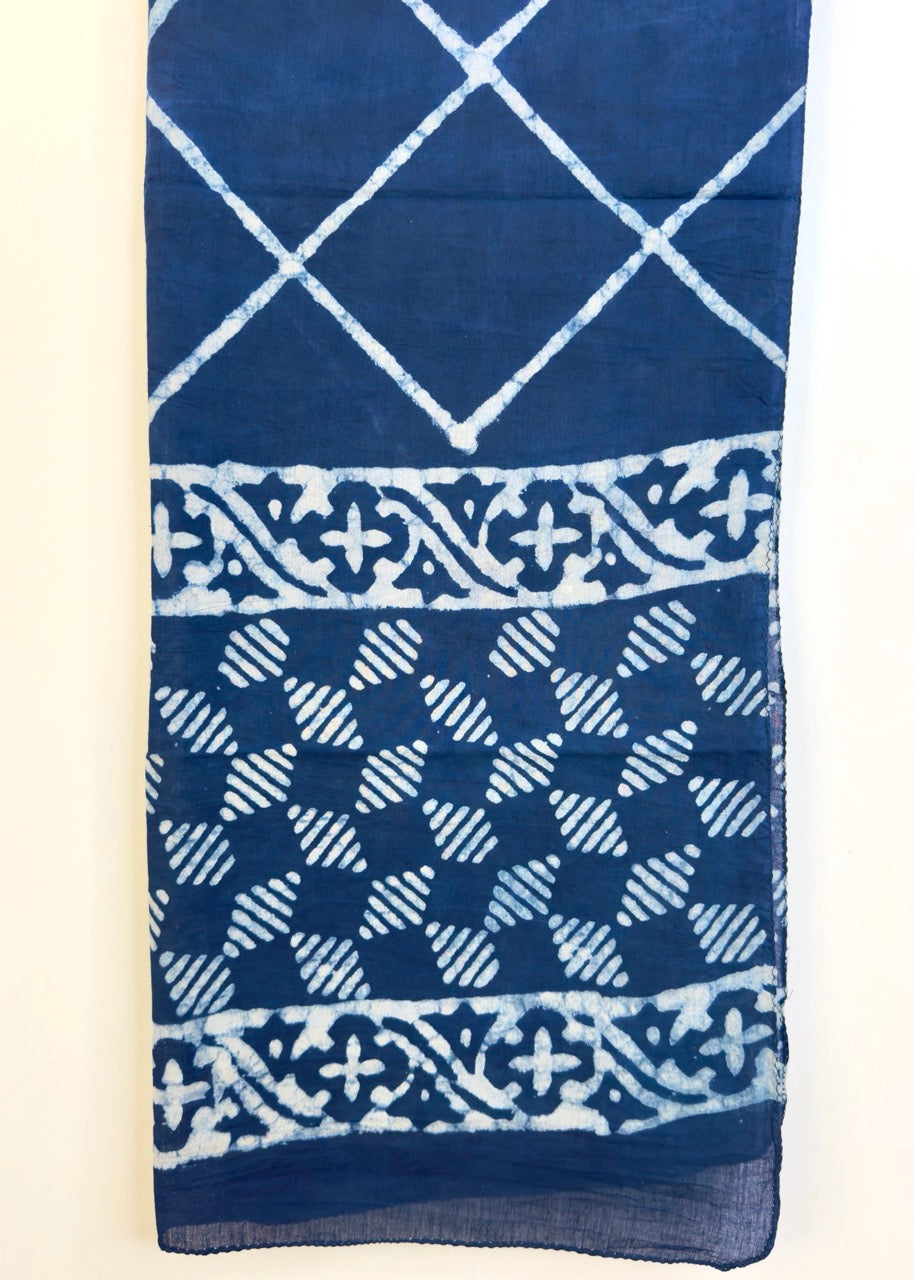 Raag 🪷 Mulmul Cotton Stoles ~  Indigo Striped