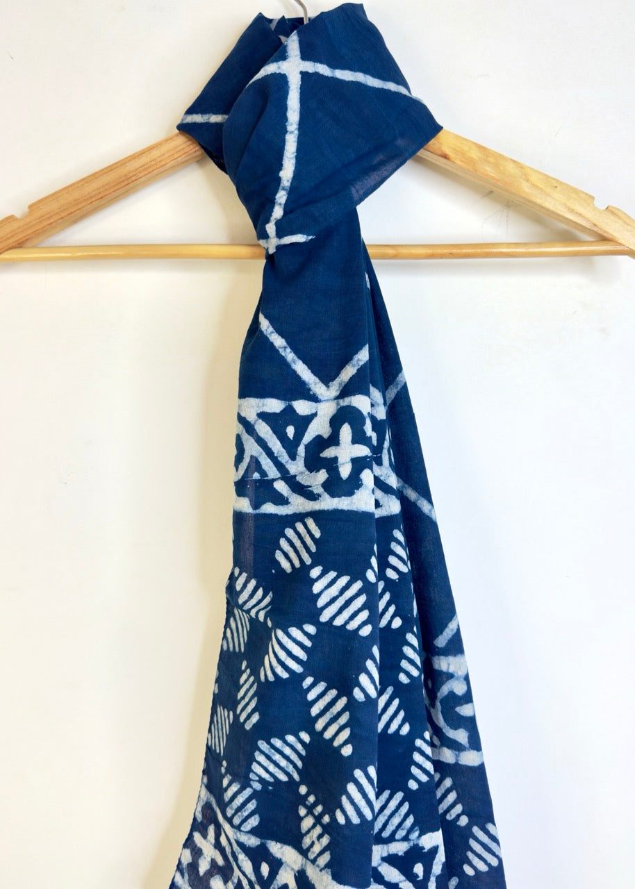 Raag 🪷 Mulmul Cotton Stoles ~  Indigo Striped