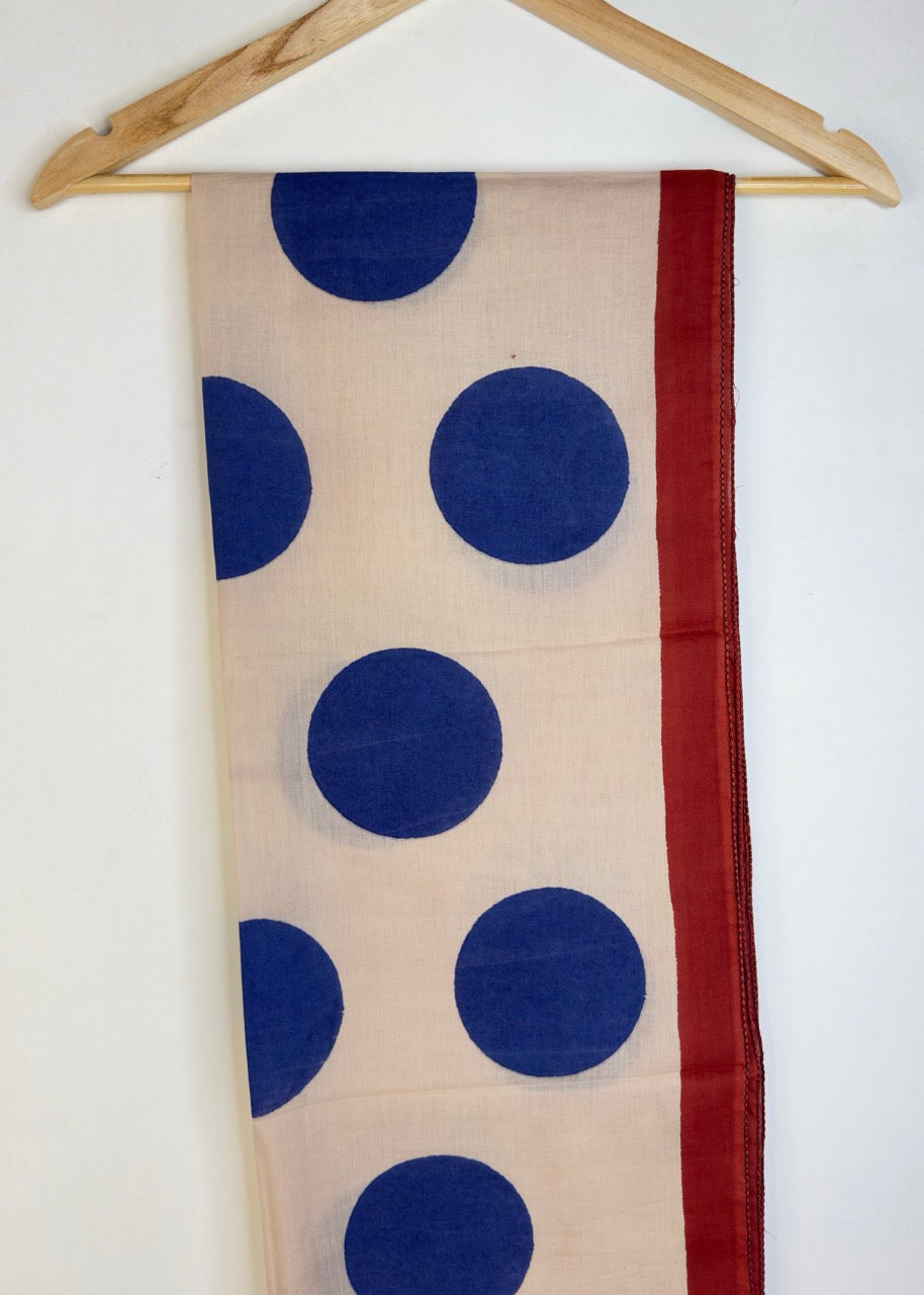 Raag 🪷 Mulmul Cotton Stoles ~ Polka ~ Blue & Red
