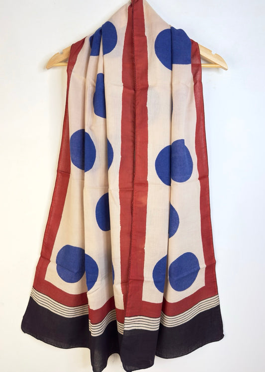 Raag 🪷 Mulmul Cotton Stoles ~ Polka ~ Blue & Red