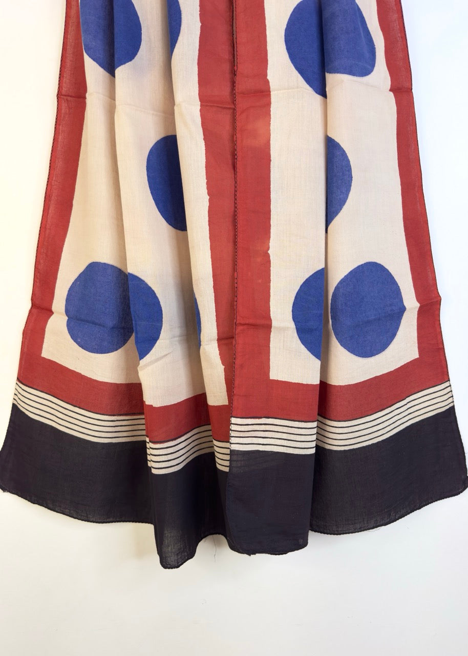 Raag 🪷 Mulmul Cotton Stoles ~ Polka ~ Blue & Red