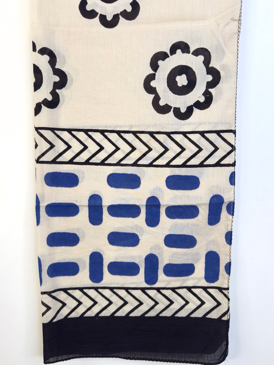 Raag 🪷 Mulmul Cotton Stoles ~ Flower & Capsules ~ Black & Blue