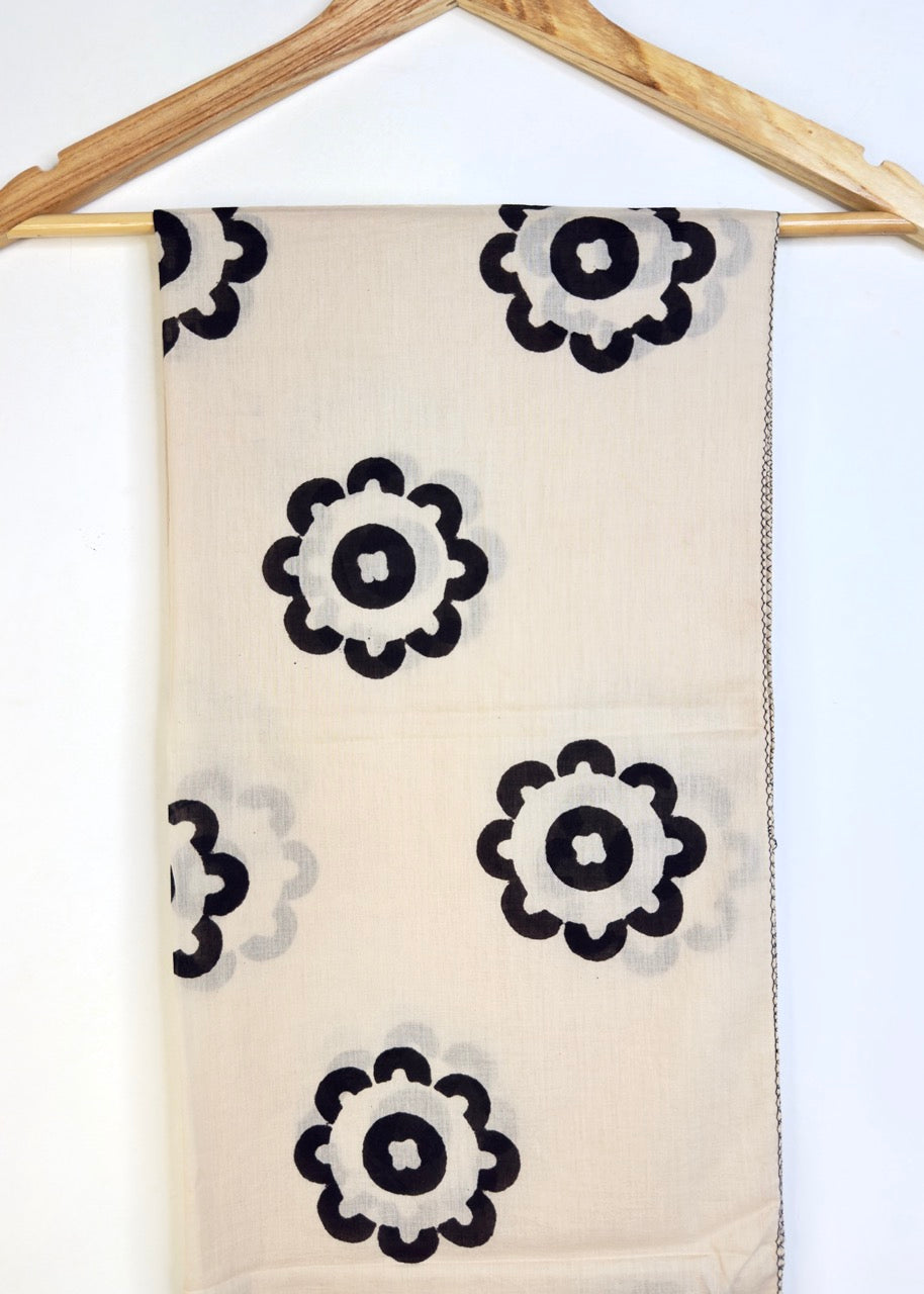 Raag 🪷 Mulmul Cotton Stoles ~ Flower & Capsules ~ Black & Blue