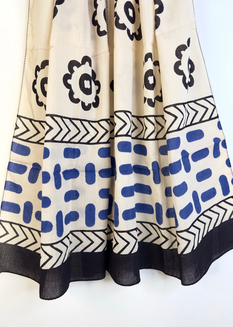 Raag 🪷 Mulmul Cotton Stoles ~ Flower & Capsules ~ Black & Blue