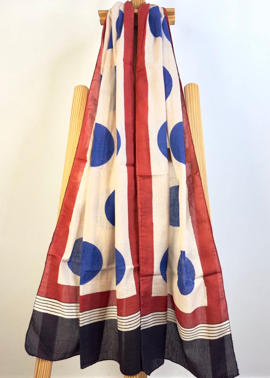 Raag 🪷 Mulmul Cotton Stoles ~ Polka ~ Blue & Red