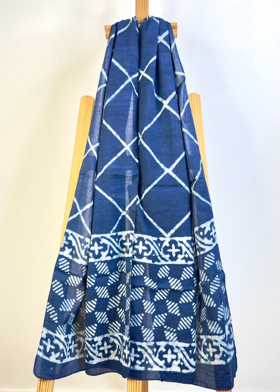 Raag 🪷 Mulmul Cotton Stoles ~  Indigo Striped