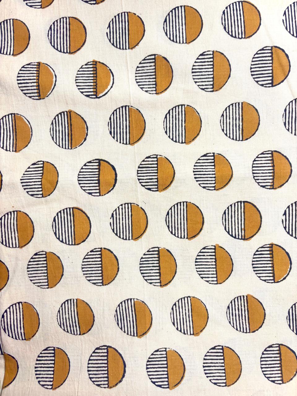 Beige Base w/ Mustard Striped Polka Dots Fabric