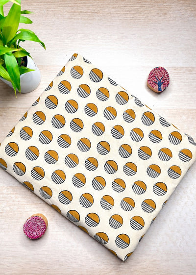 Beige Base w/ Mustard Striped Polka Dots Fabric