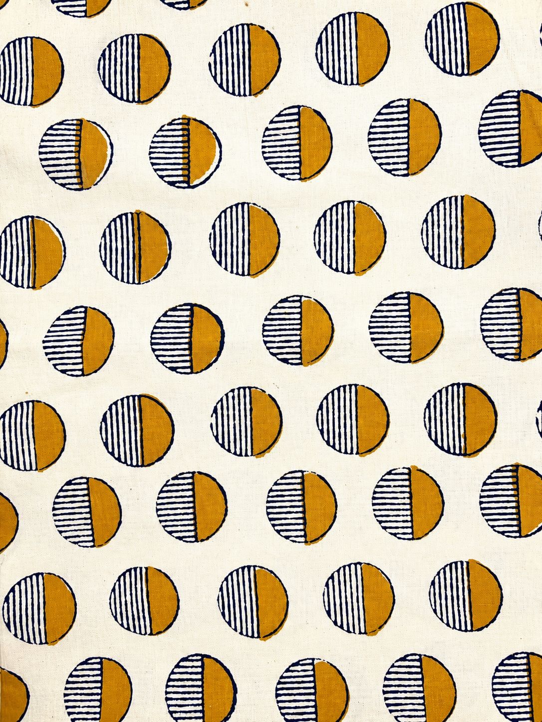 Beige Base w/ Mustard Striped Polka Dots Fabric