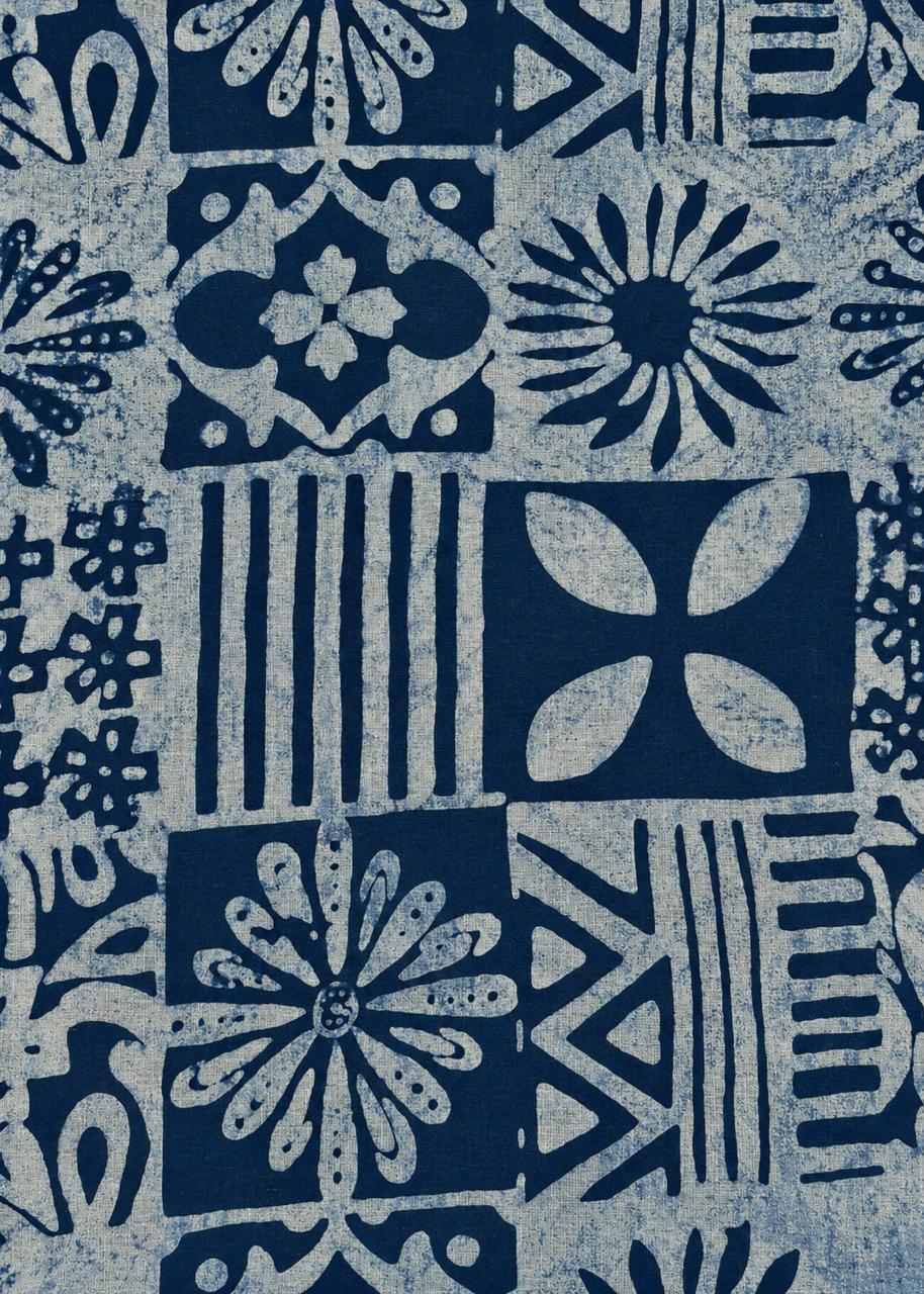 Indigo Base w/ Floral & Geometric Motifs Fabric