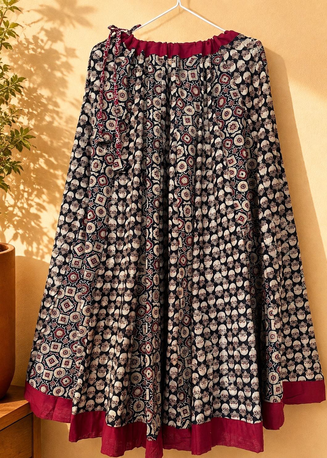 ✨Navrang ~ Wine Red w/ Black ~ Ajrakh Skirt