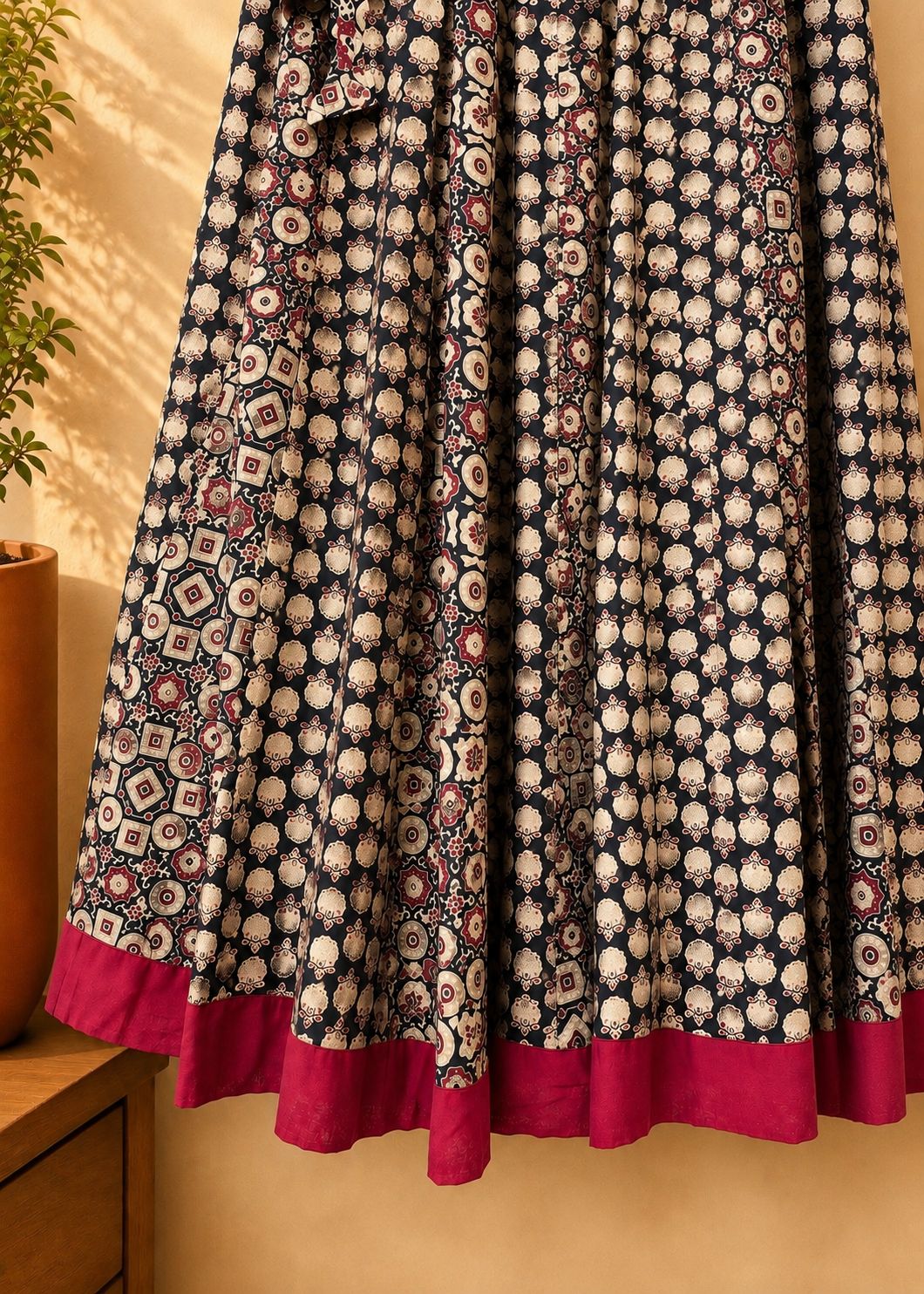 ✨Navrang ~ Wine Red w/ Black ~ Ajrakh Skirt