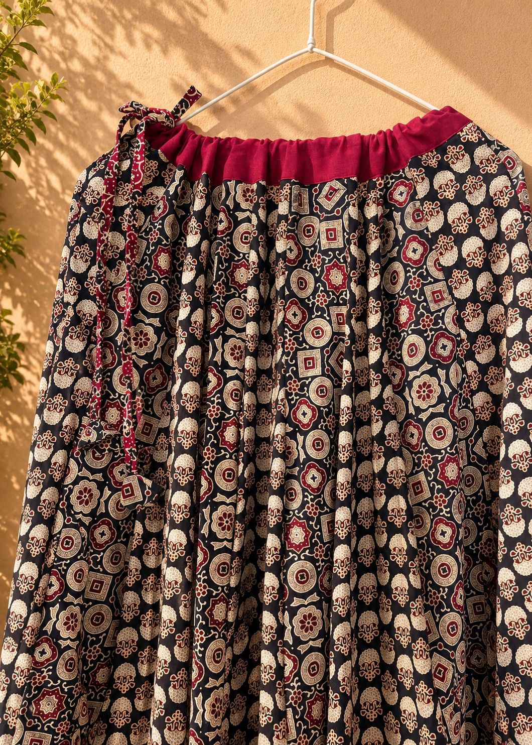✨Navrang ~ Wine Red w/ Black ~ Ajrakh Skirt