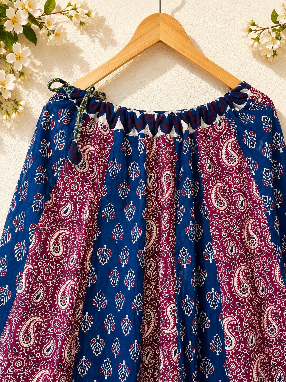 🌻 Navrang ~ Red, Indigo & White ~ Ajrakh Skirt