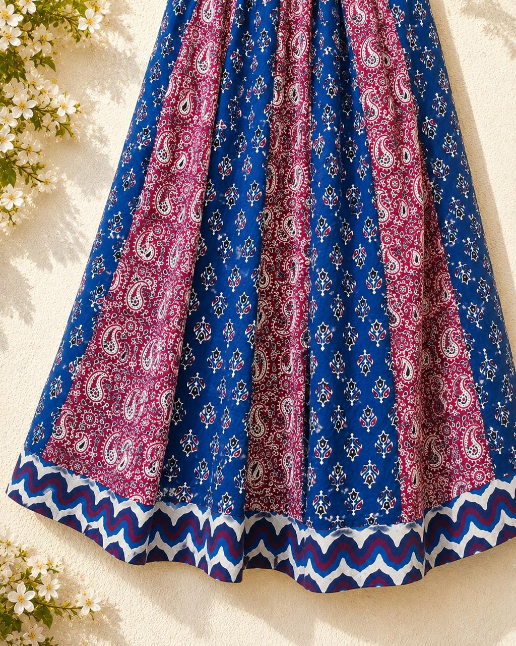 🌻 Navrang ~ Red, Indigo & White ~ Ajrakh Skirt