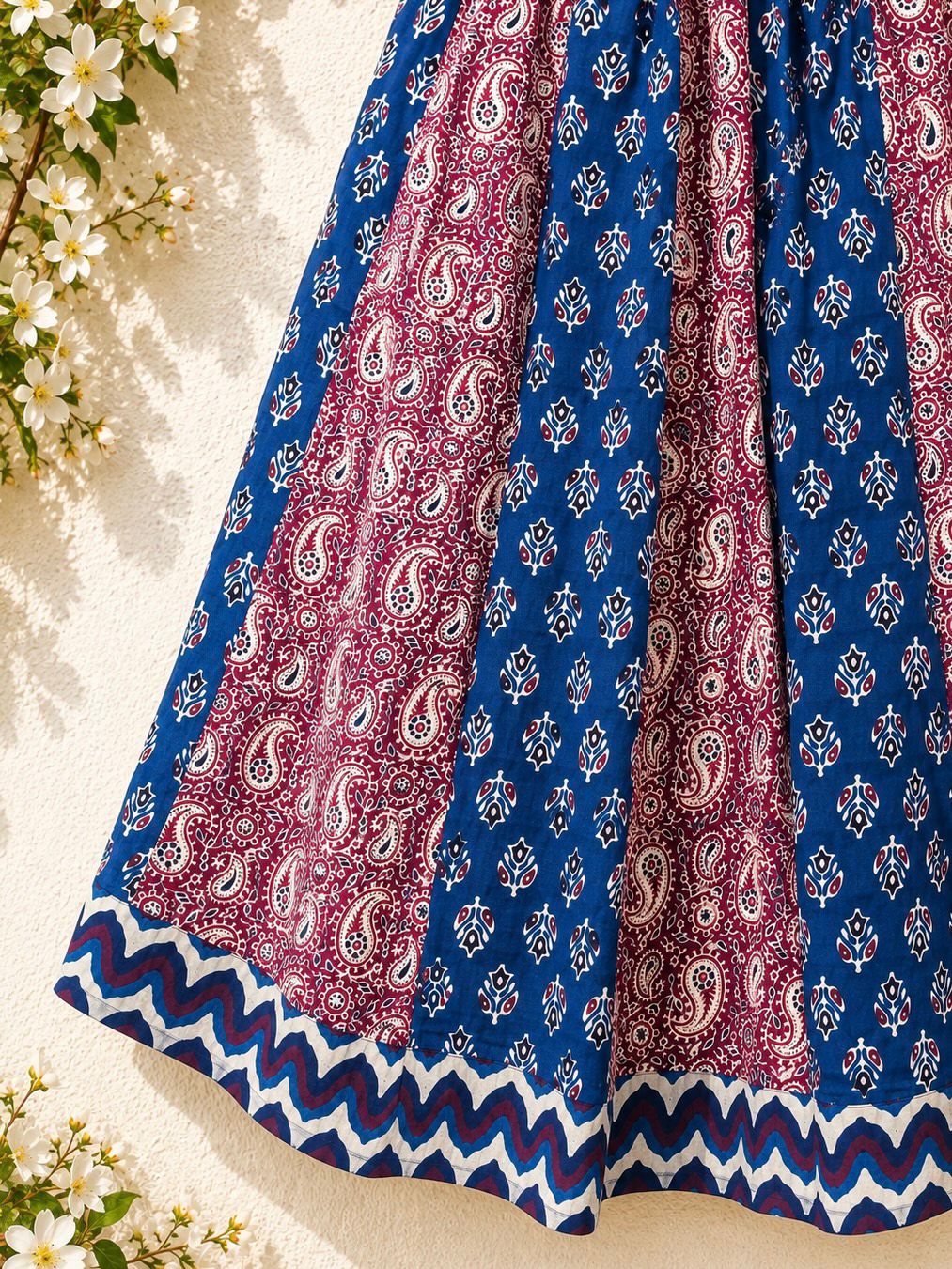 🌻 Navrang ~ Red, Indigo & White ~ Ajrakh Skirt
