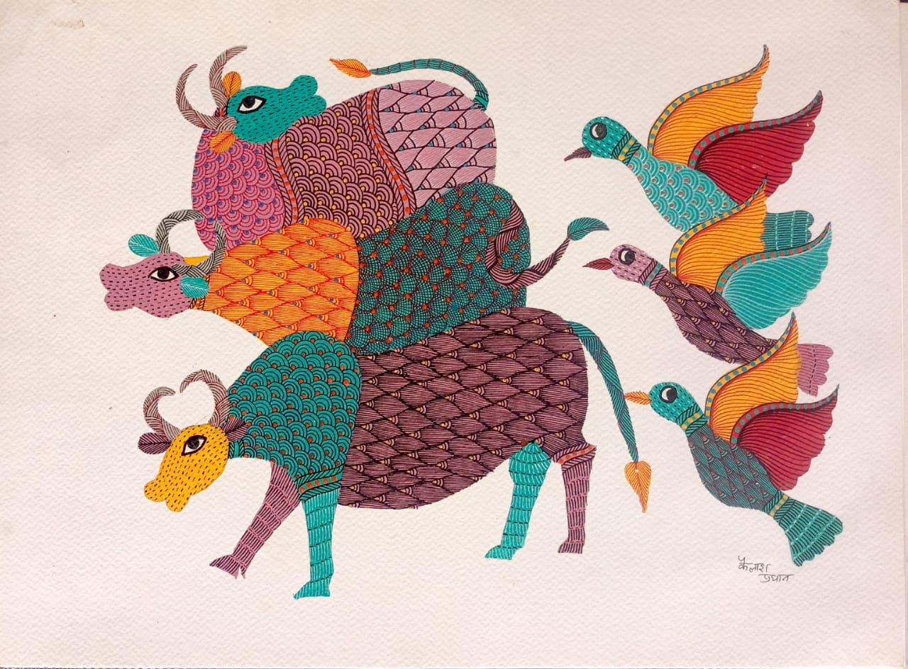 3 Bulls - Gond Handpainted T-shirt